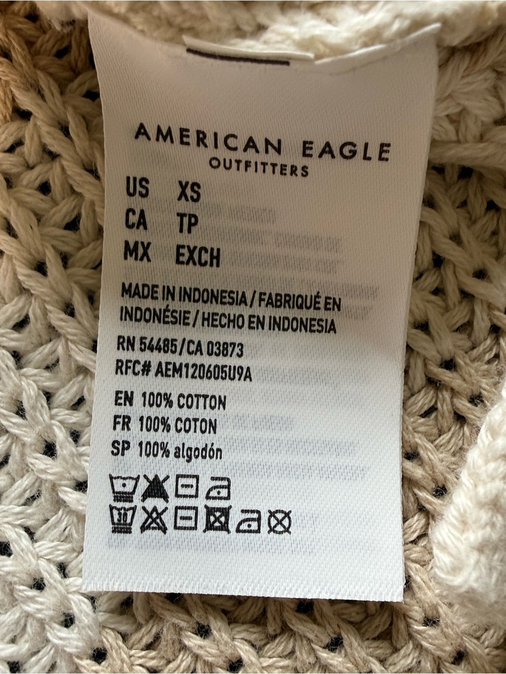 American Eagle XS Cream Beige Striped Open Knit Cotton Sweater Coastal Neutral - Picture 8 of 11